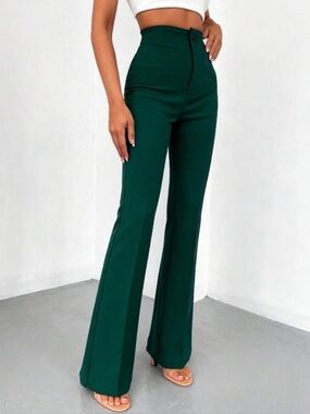 High-Waist Flare Pants - Deep Green